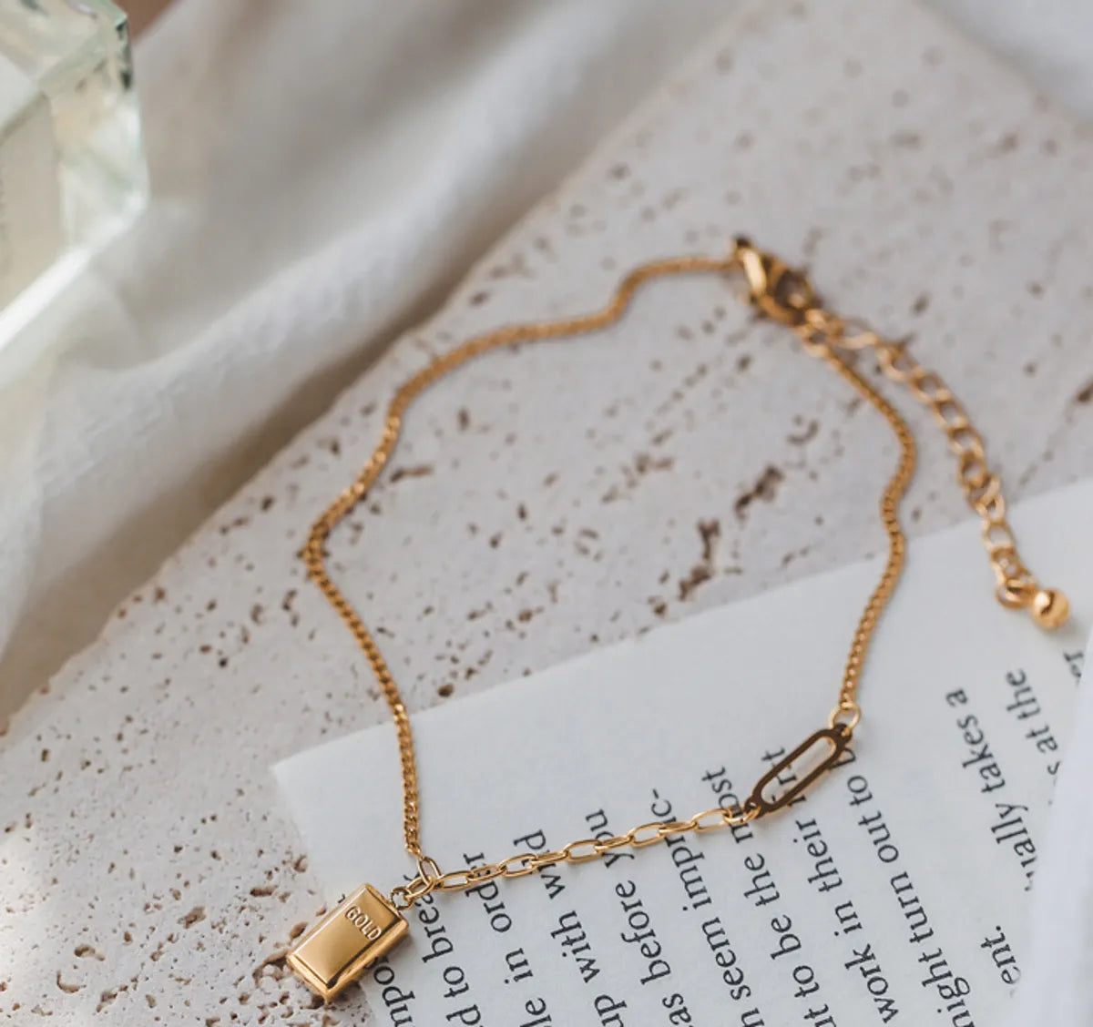 Gold Bar Anklet – 18K Gold Plated Titanium & 304 Stainless Steel Charm