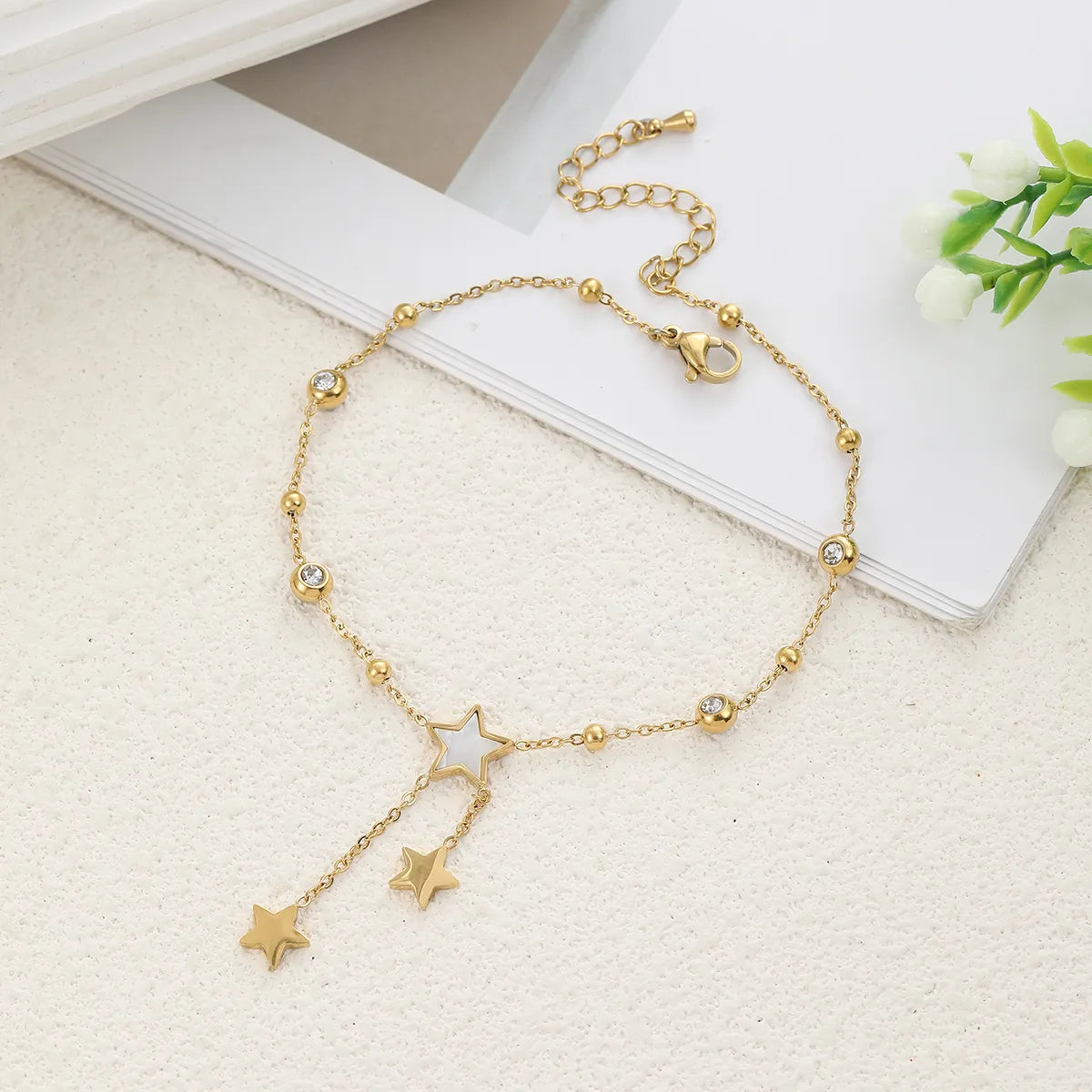 Star Charm Anklet – 18K Gold Plated Stainless Steel with Zircon Accents