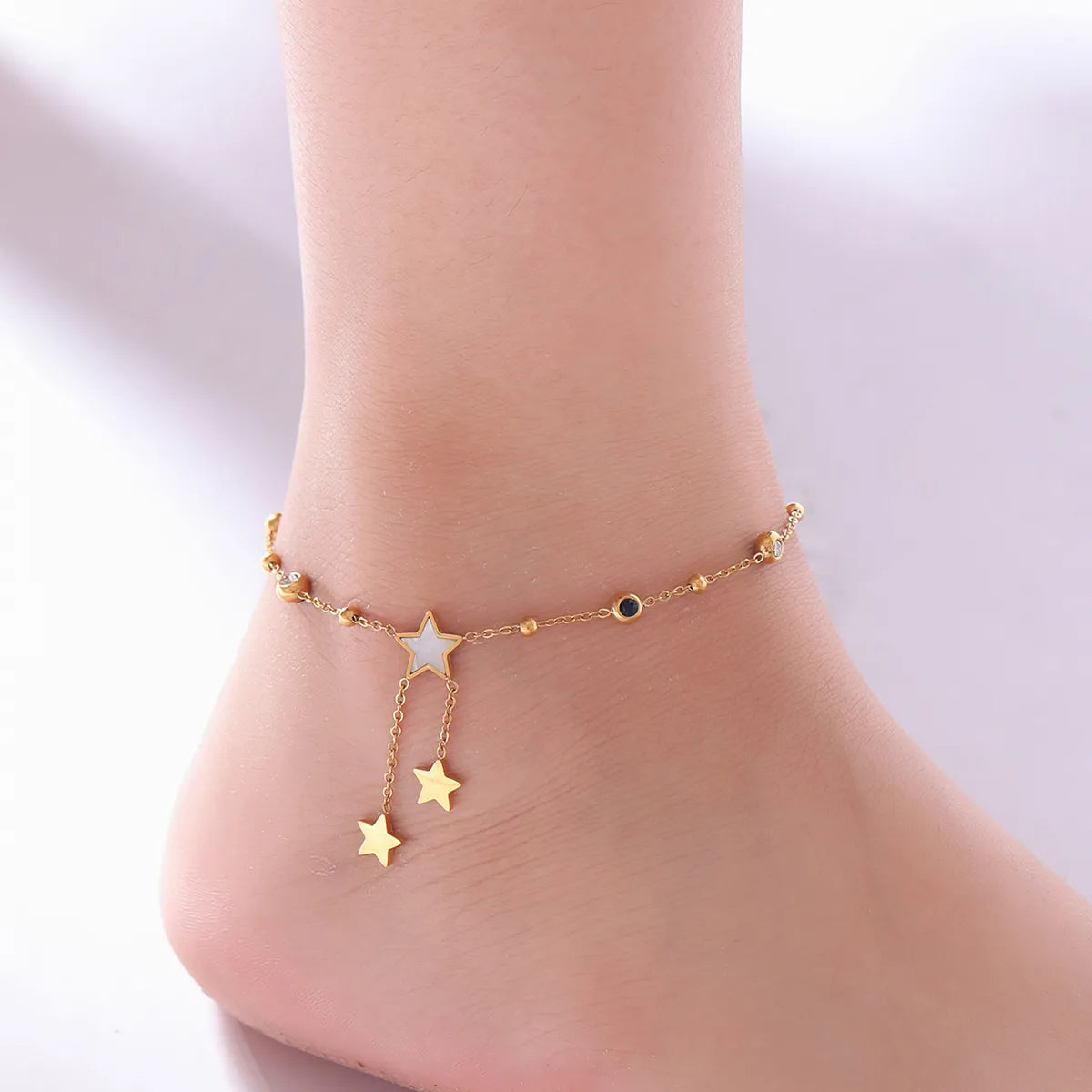 Star Charm Anklet – 18K Gold Plated Stainless Steel with Zircon Accents