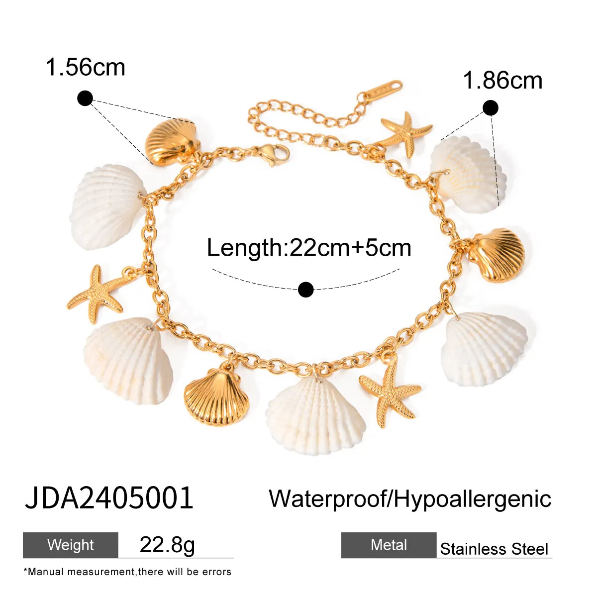 Tropical Starfish Shell Anklet - 18K Gold Plated 304 Stainless Steel