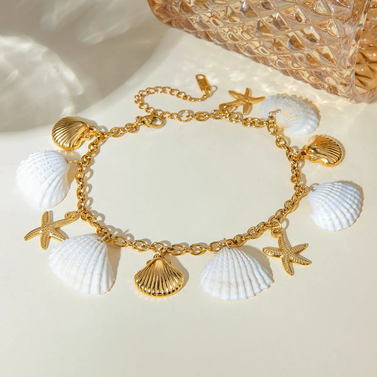 Tropical Starfish Shell Anklet - 18K Gold Plated 304 Stainless Steel