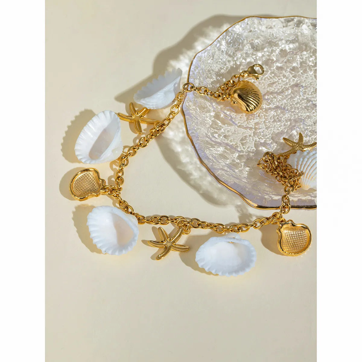 Tropical Starfish Shell Anklet - 18K Gold Plated 304 Stainless Steel