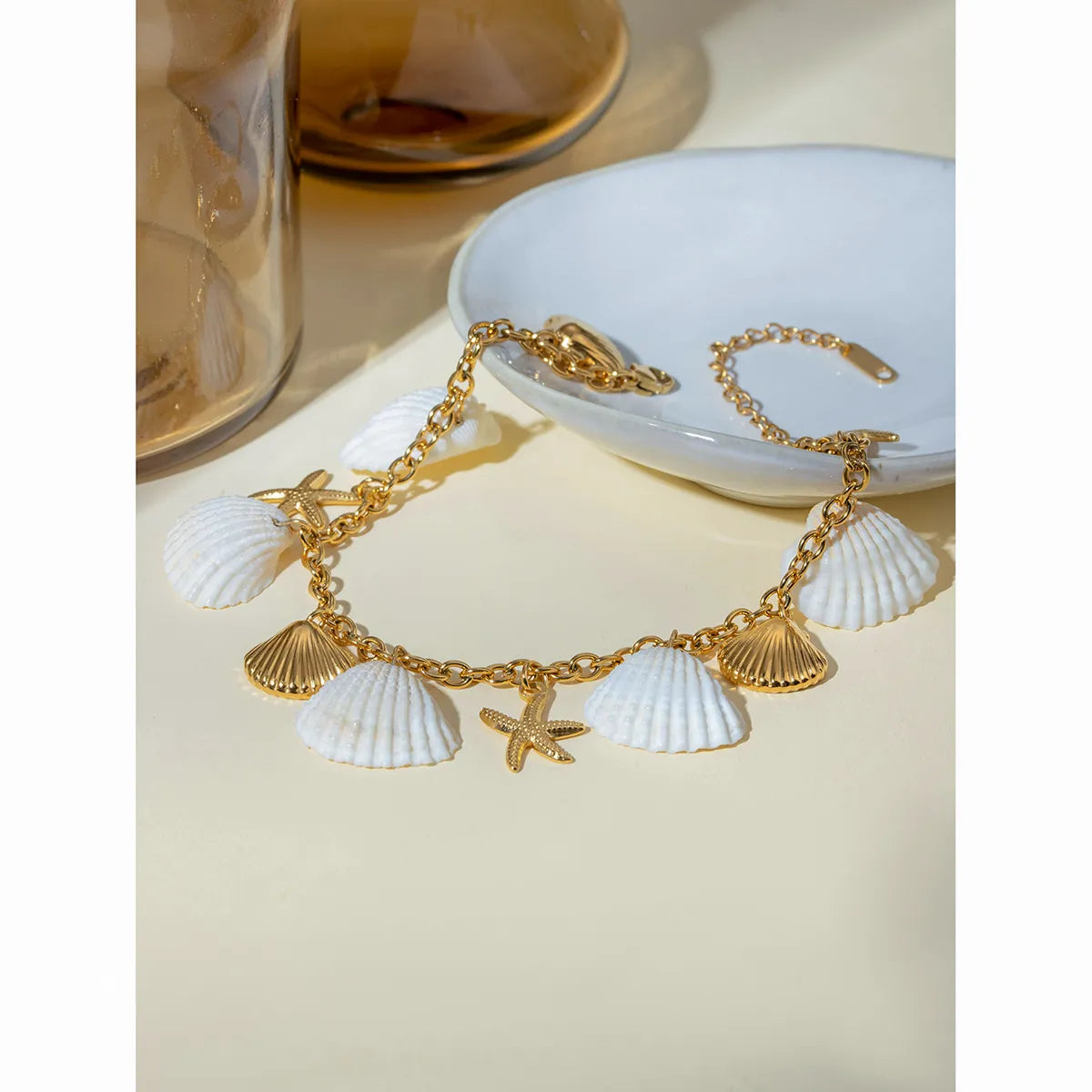 Tropical Starfish Shell Anklet - 18K Gold Plated 304 Stainless Steel