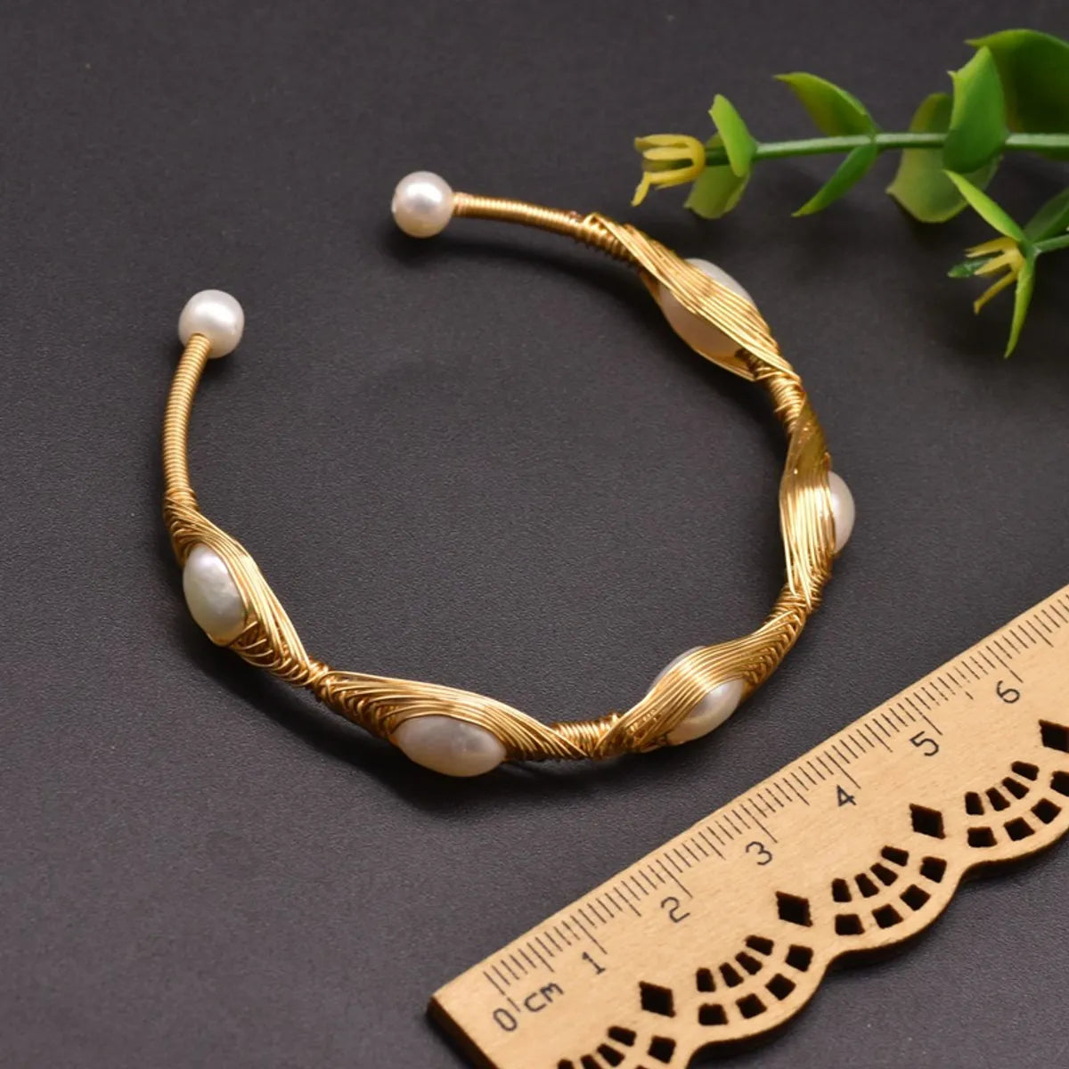 Retro Geometric Pearl & Turquoise 18K Gold Plated Bangle | Dariya Jewelry