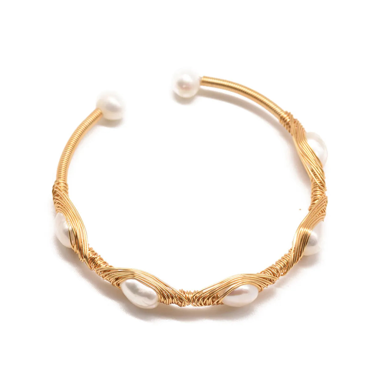 Retro Geometric Pearl & Turquoise 18K Gold Plated Bangle | Dariya Jewelry