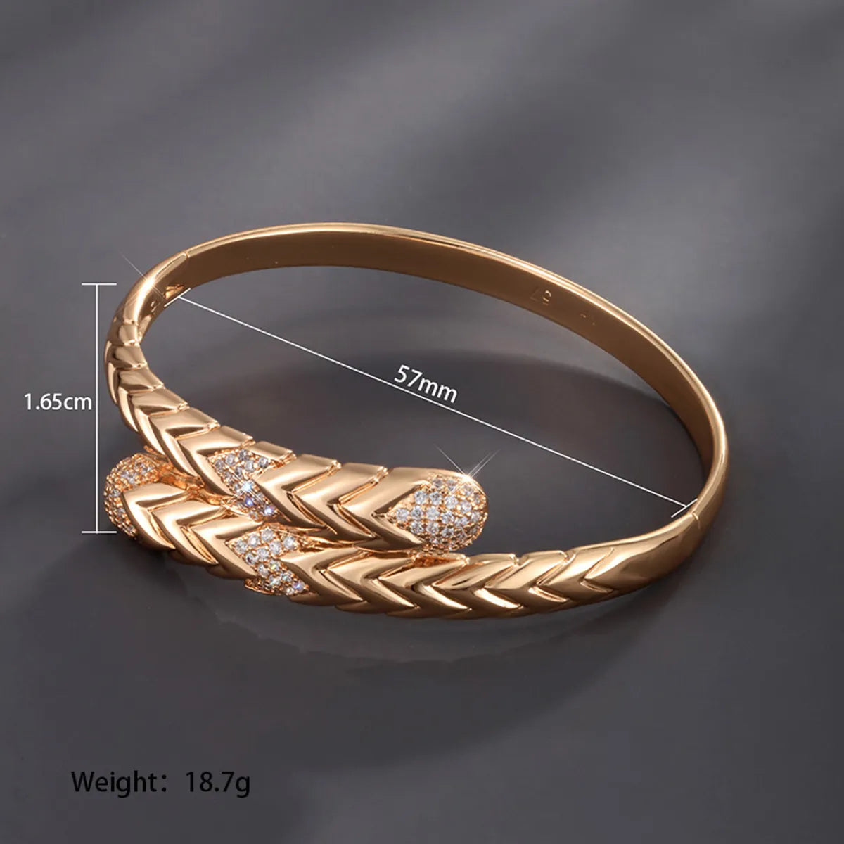 Retro Chevron Snake Bangle – 18K Gold Plated with Sparkling Gems