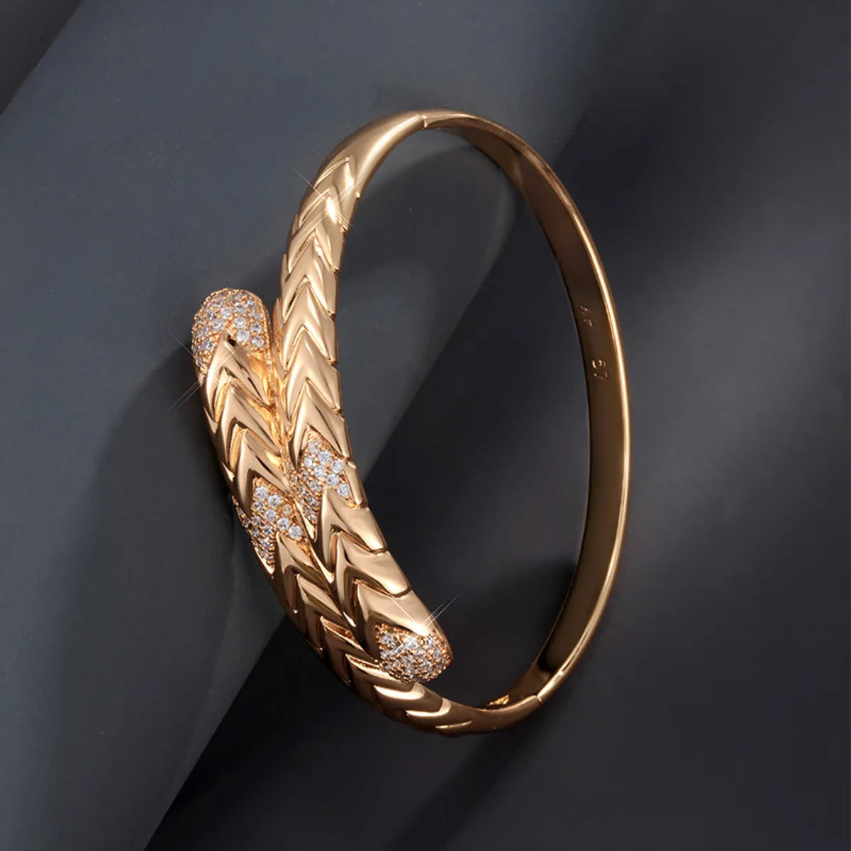 Retro Chevron Snake Bangle – 18K Gold Plated with Sparkling Gems