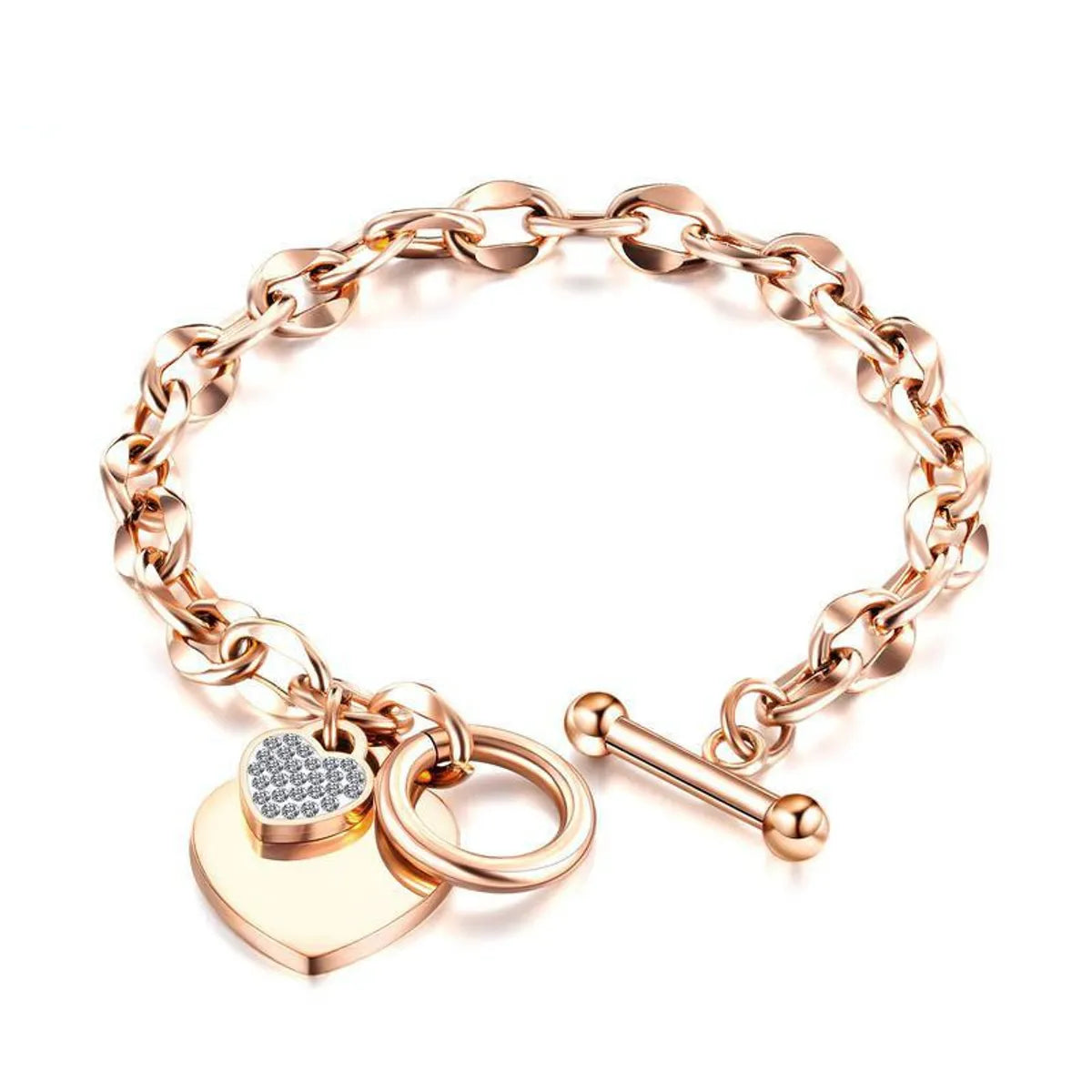 Heart Charm Titanium Steel Bracelet – Rose Gold & Silver | Dariya Jewelry