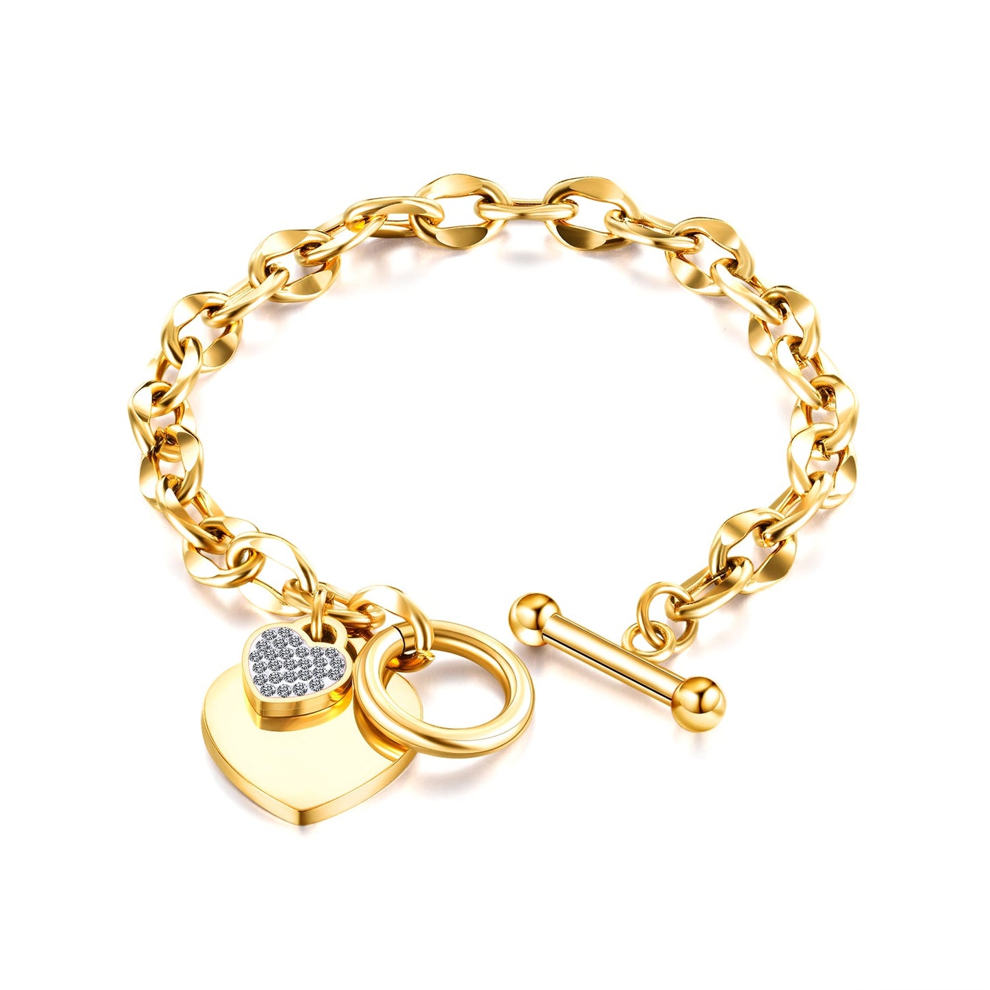 Heart Charm Titanium Steel Bracelet – Rose Gold & Silver | Dariya Jewelry