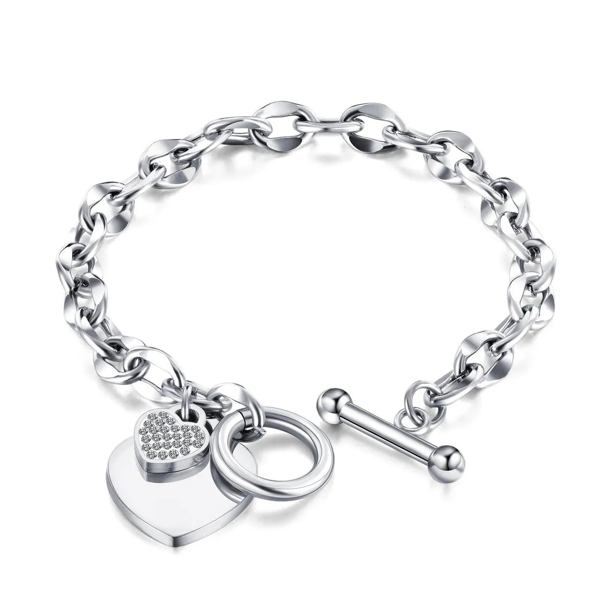 Heart Charm Titanium Steel Bracelet – Rose Gold & Silver | Dariya Jewelry
