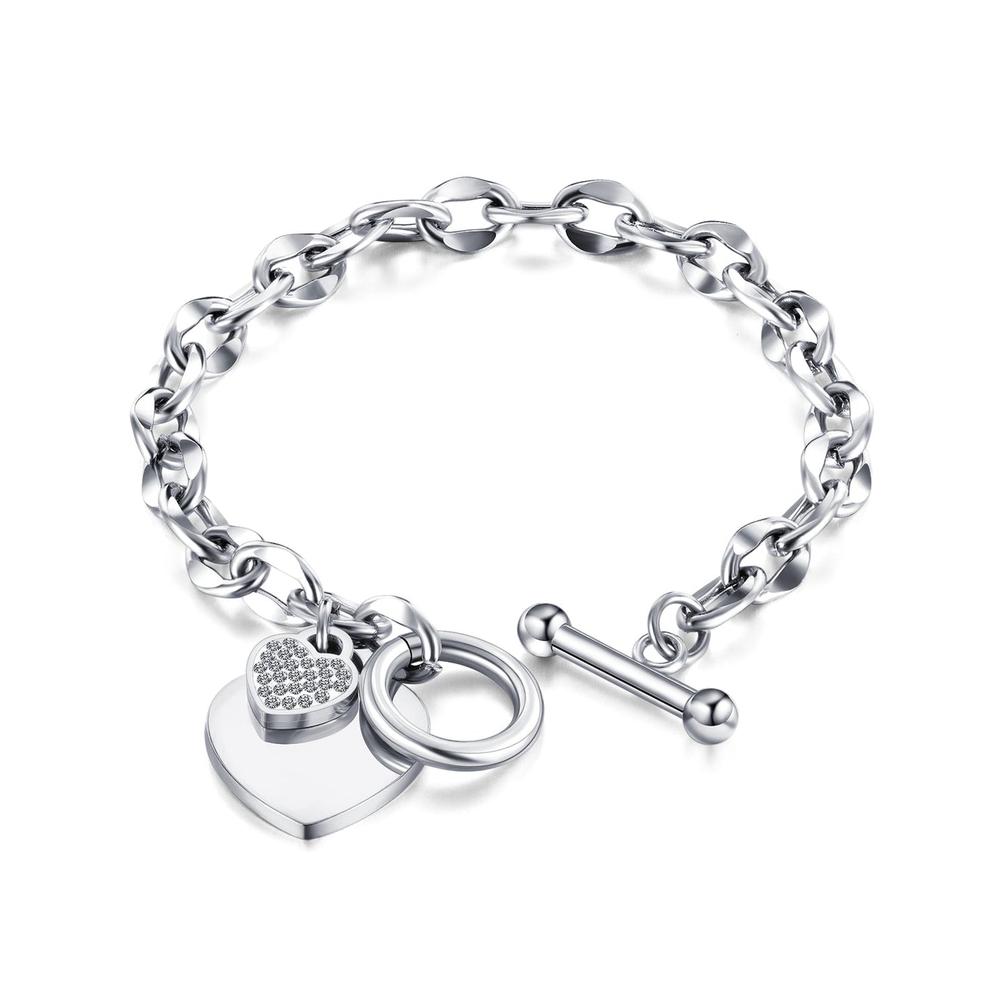 Heart Charm Titanium Steel Bracelet – Rose Gold & Silver | Dariya Jewelry