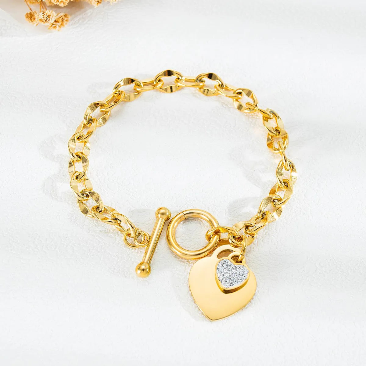 Heart Charm Titanium Steel Bracelet – Rose Gold & Silver | Dariya Jewelry