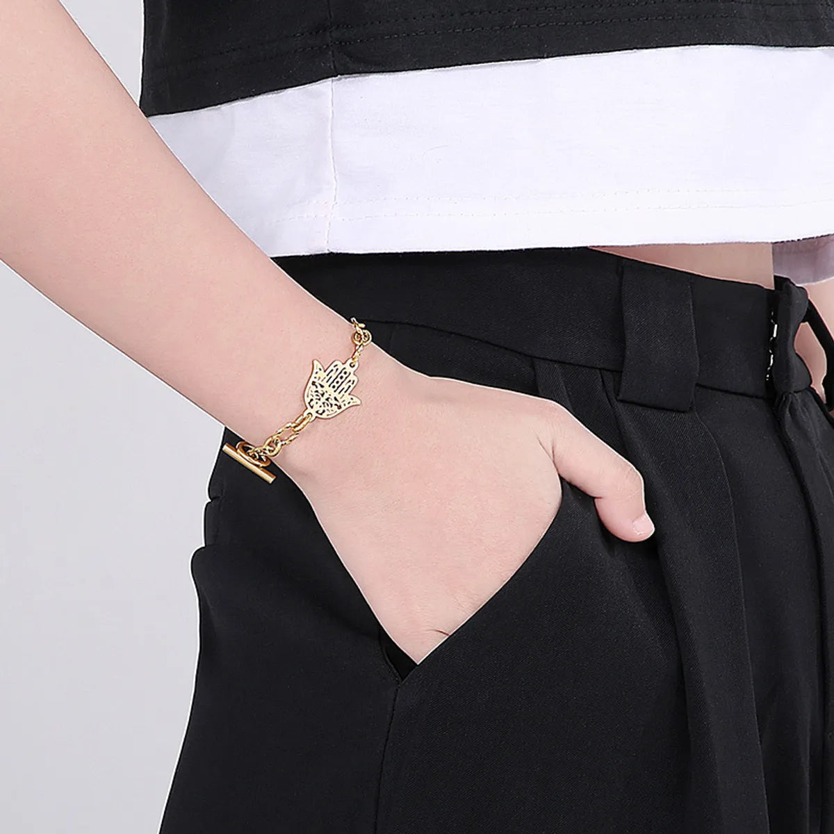 Hamsa Hand Charm Bracelet – Gold or Silver Titanium Steel | Dariya Jewelry