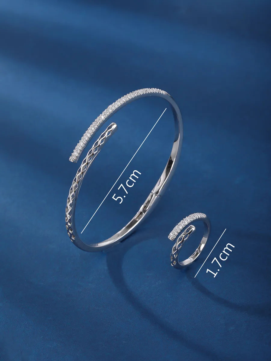 Glam Geometric Copper White Gold Plated Zircon Rings & Bracelets Set - Dariya Jewelry
