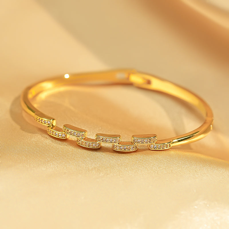 Glam Luxurious 18k Gold-Plated & Silver-Plated Zircon Bangle for Women - Elegant & Shiny