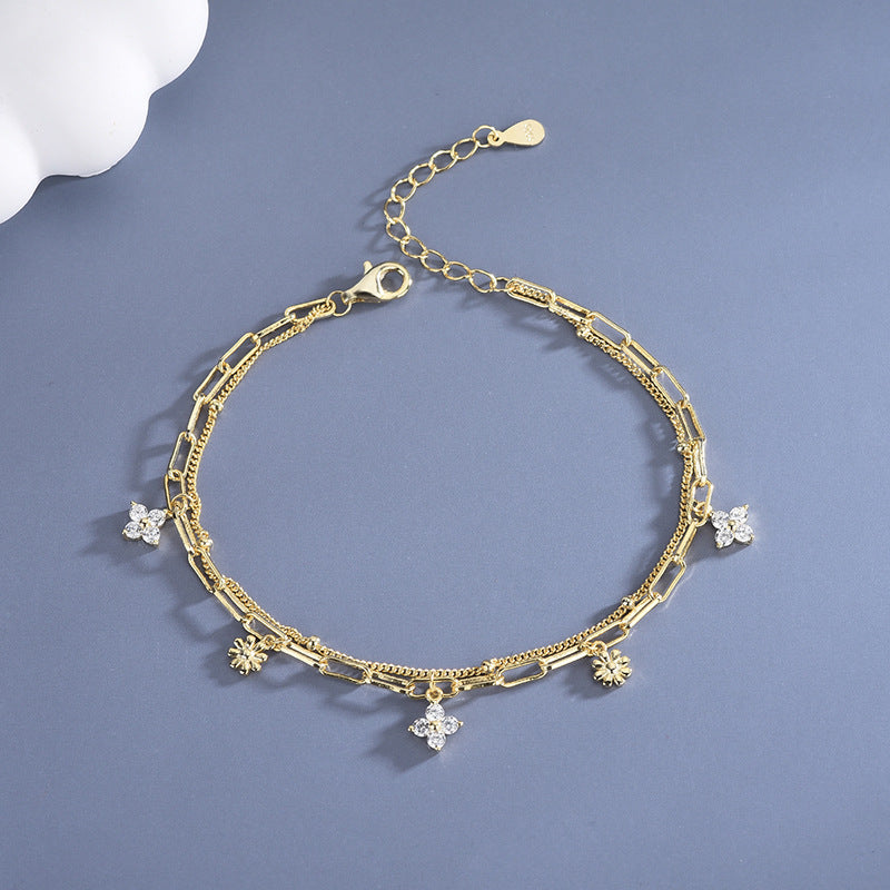 Simple Style Flower Sterling Silver Inlay Zircon Bracelet - Elegant & Stylish