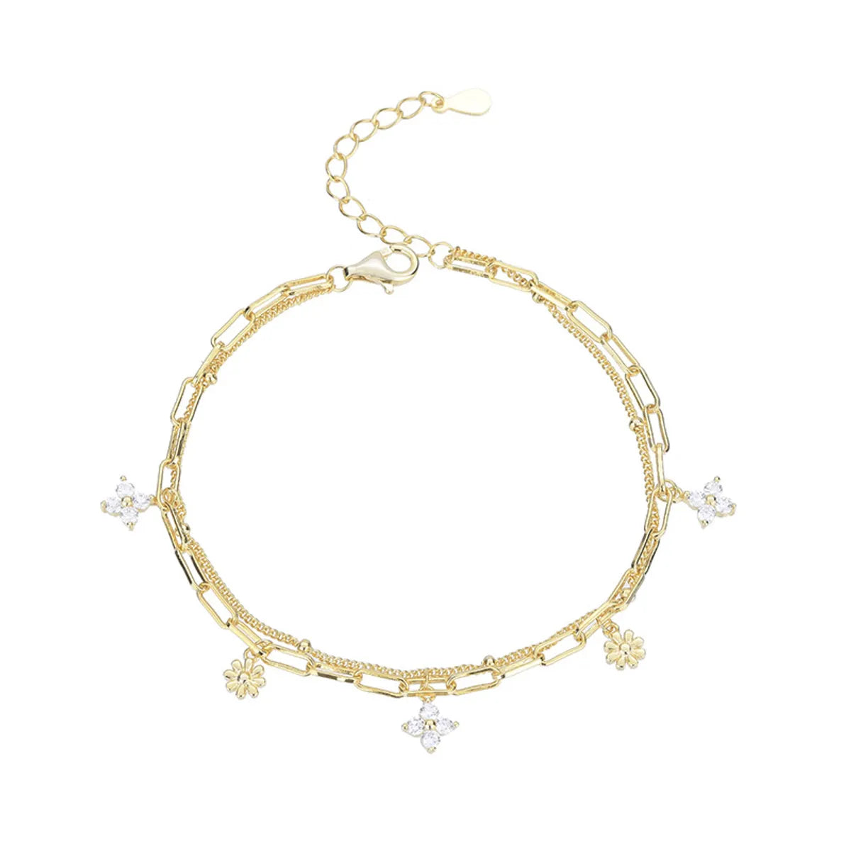 Simple Style Flower Sterling Silver Inlay Zircon Bracelet - Elegant & Stylish