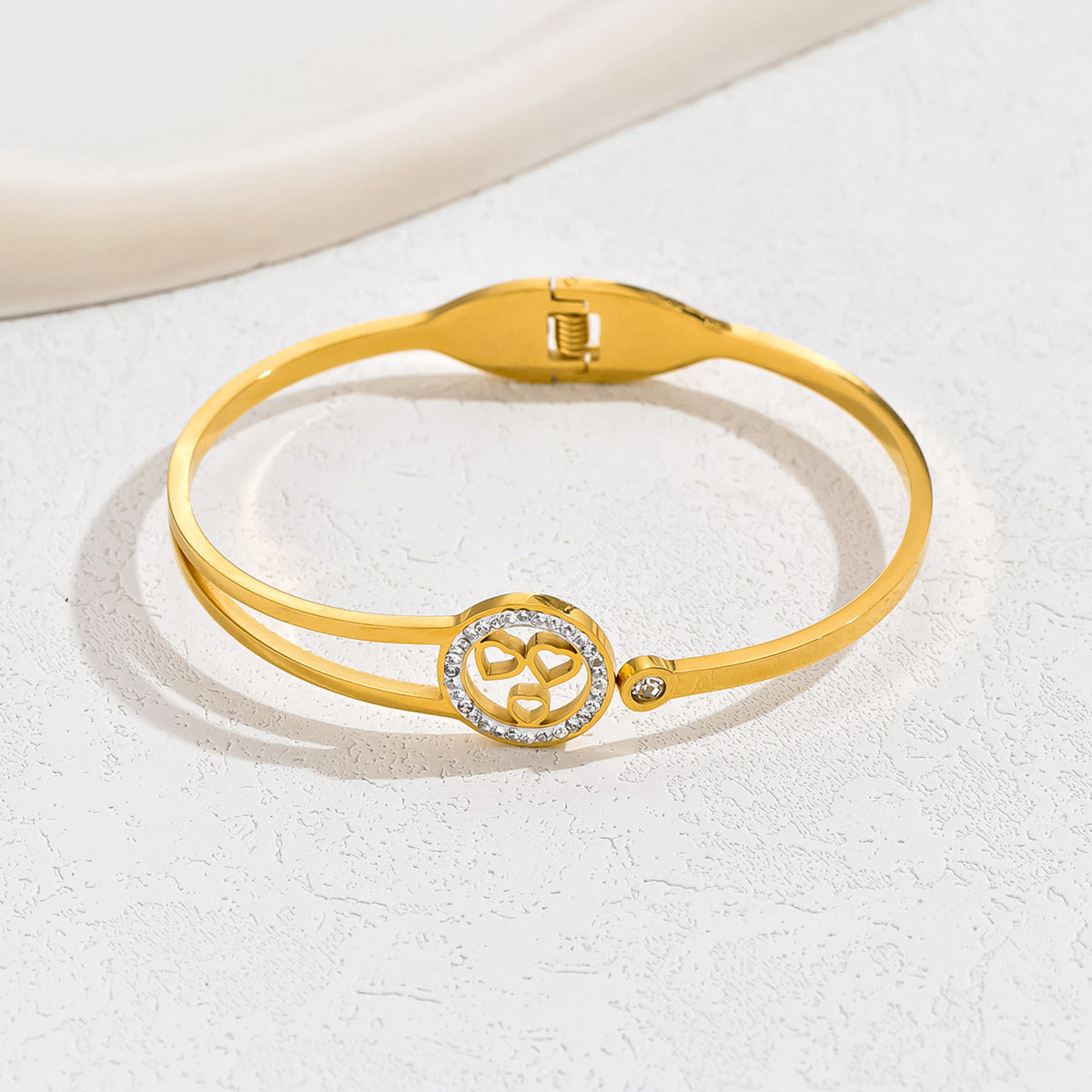 18K Gold Plated Tree & Heart Charm Bangle – Stainless Steel Shine