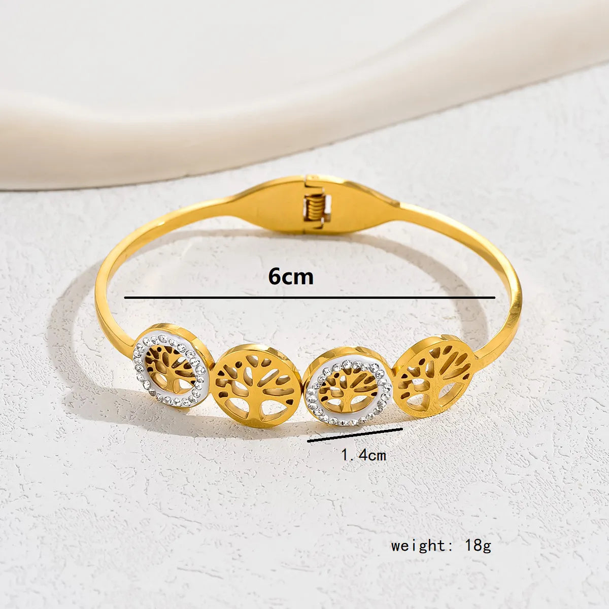 18K Gold Plated Tree & Heart Charm Bangle – Stainless Steel Shine