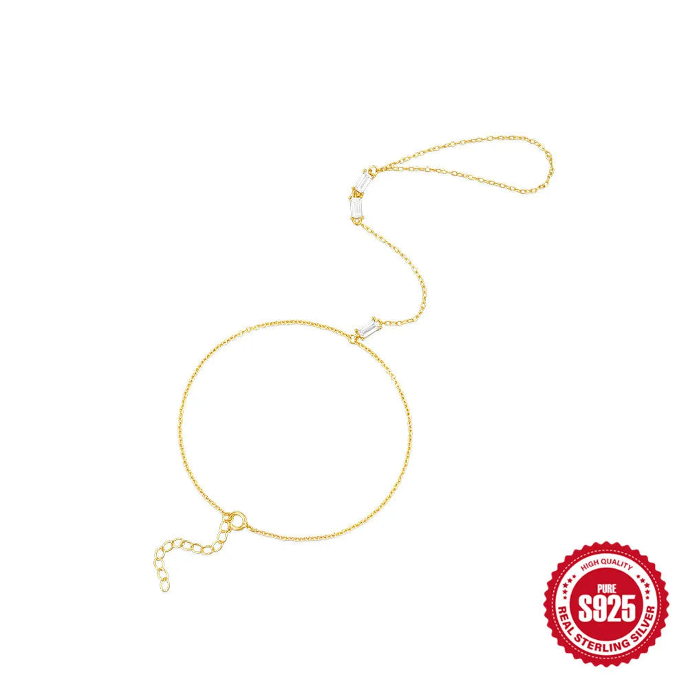 Sterling Silver Simple Style Shiny Bracelet with Zircon Inlay for Women