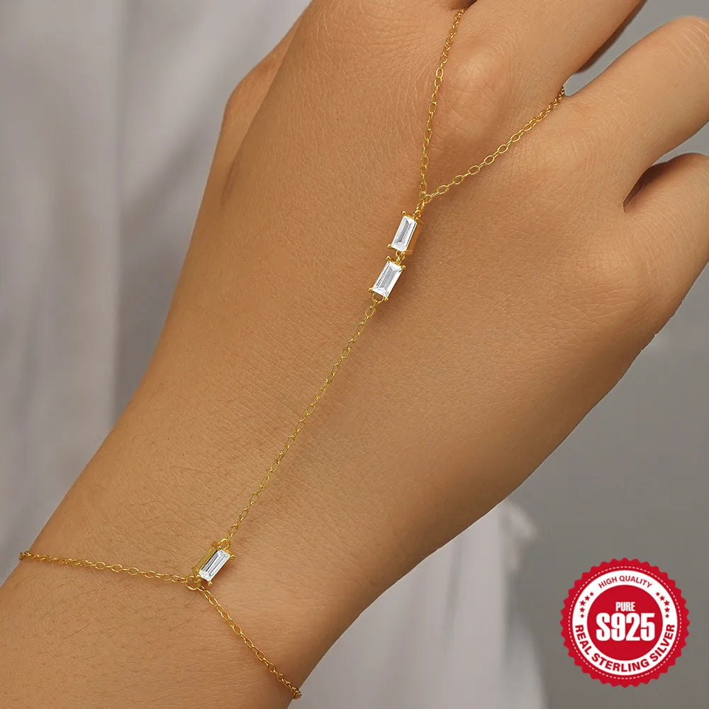 Sterling Silver Simple Style Shiny Bracelet with Zircon Inlay for Women