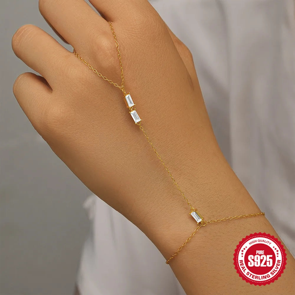 Sterling Silver Simple Style Shiny Bracelet with Zircon Inlay for Women