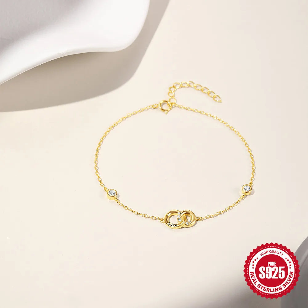 Sterling Silver Simple Style Bracelet with Zircon Inlay for Women