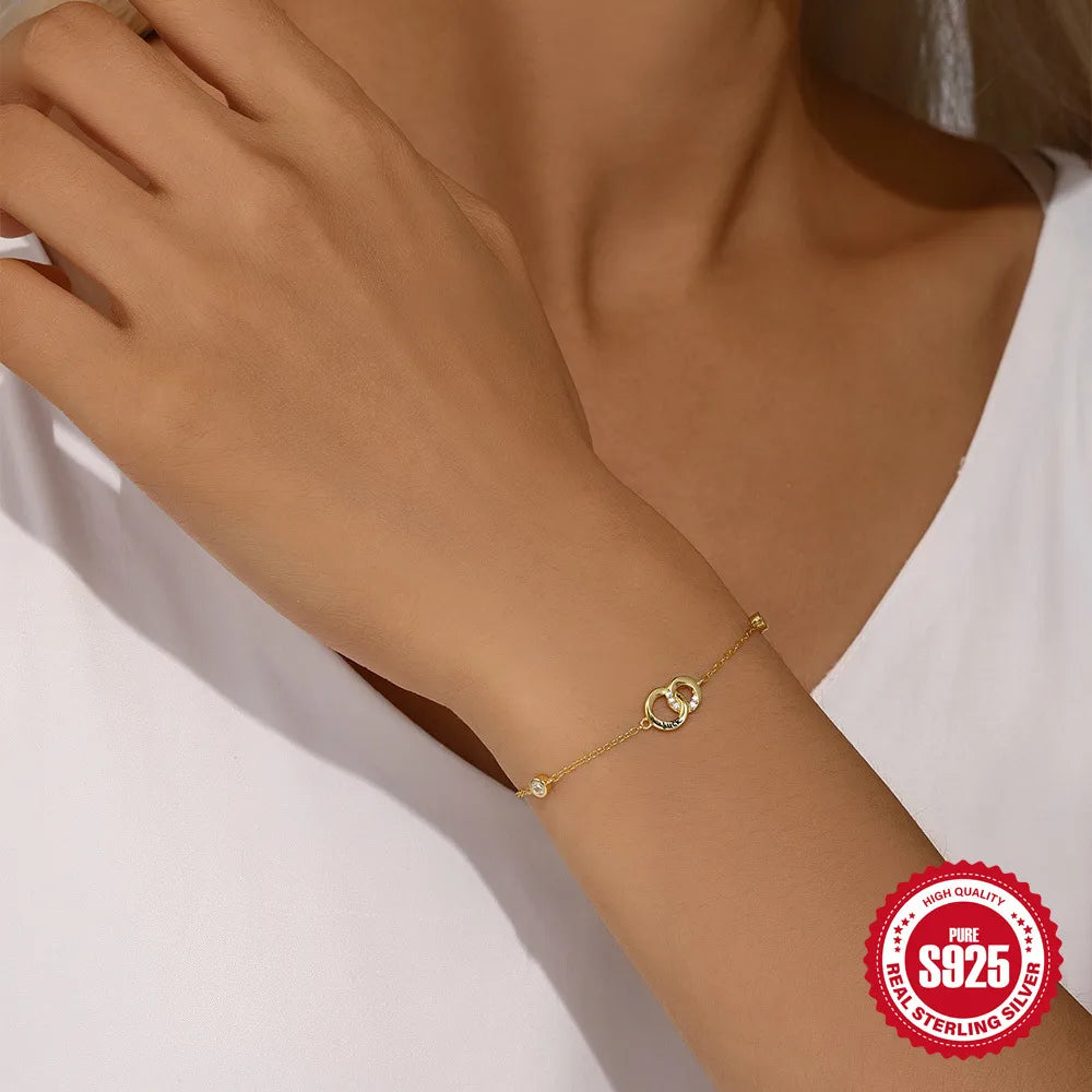 Sterling Silver Simple Style Bracelet with Zircon Inlay for Women