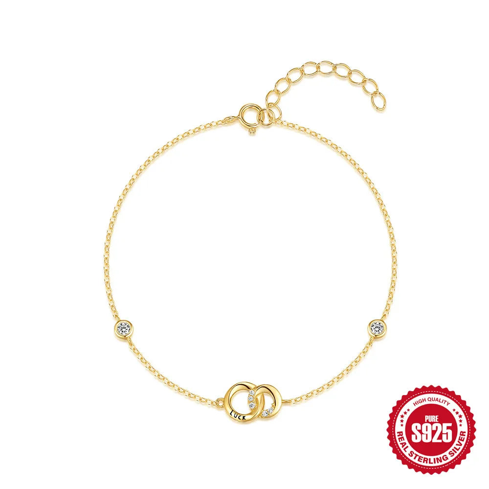 Sterling Silver Simple Style Bracelet with Zircon Inlay for Women