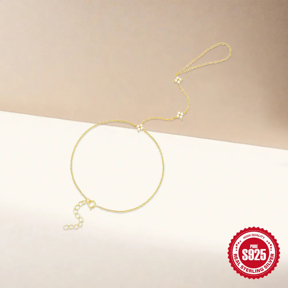 Sterling Silver Simple Style Shiny Bracelet with Zircon Inlay - Elegant & Trendy