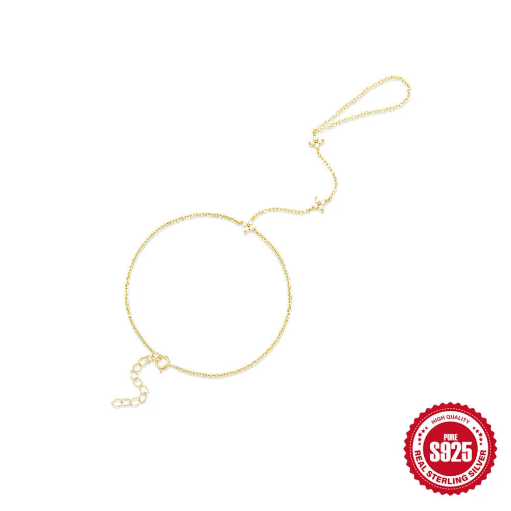 Sterling Silver Simple Style Shiny Bracelet with Zircon Inlay - Elegant & Trendy