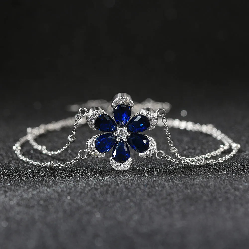 Sterling Silver White Gold Plated Flower Zircon Bracelet - Simple & Shiny