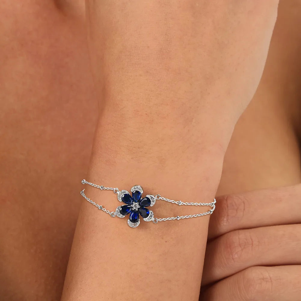 Sterling Silver White Gold Plated Flower Zircon Bracelet - Simple & Shiny