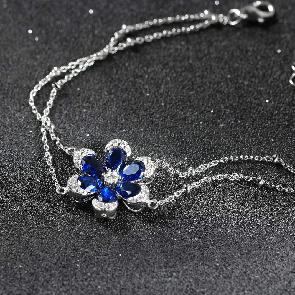 Sterling Silver White Gold Plated Flower Zircon Bracelet - Simple & Shiny