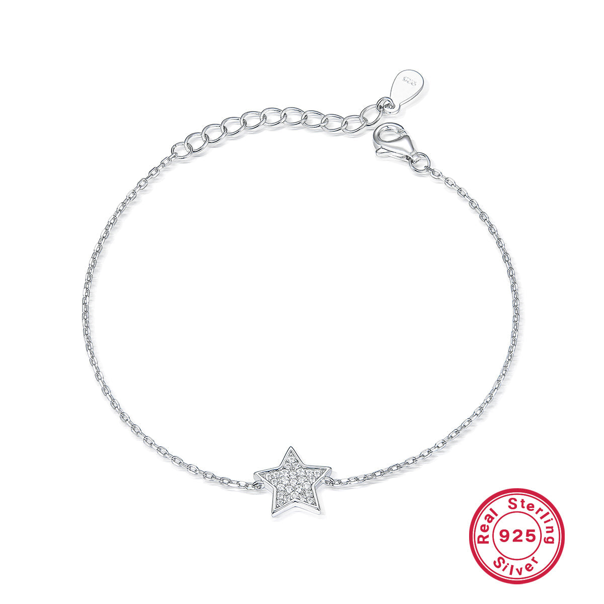 Sterling Silver Star Bracelet with Zircon | Dainty White Gold Plated