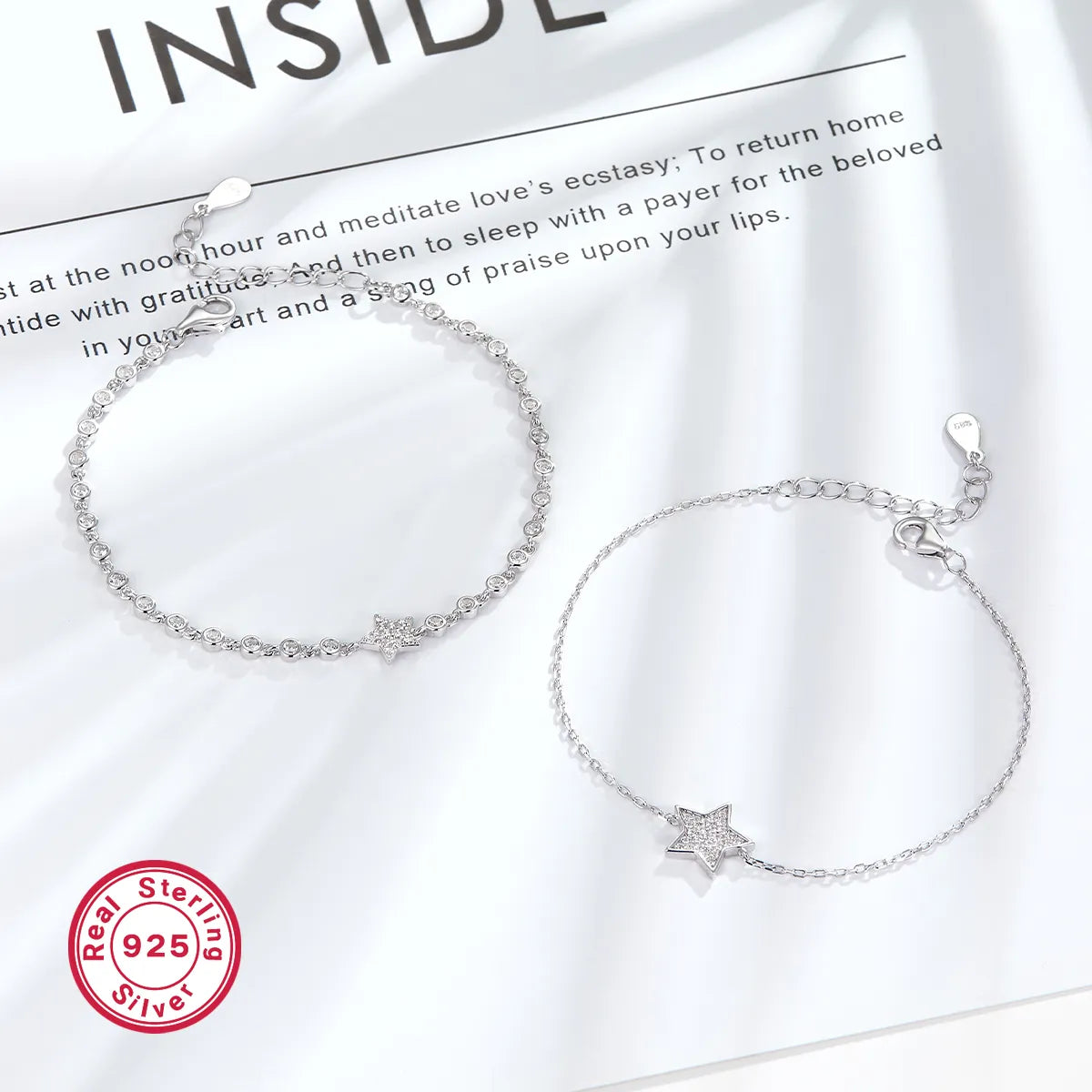 Sterling Silver Star Bracelet with Zircon | Dainty White Gold Plated