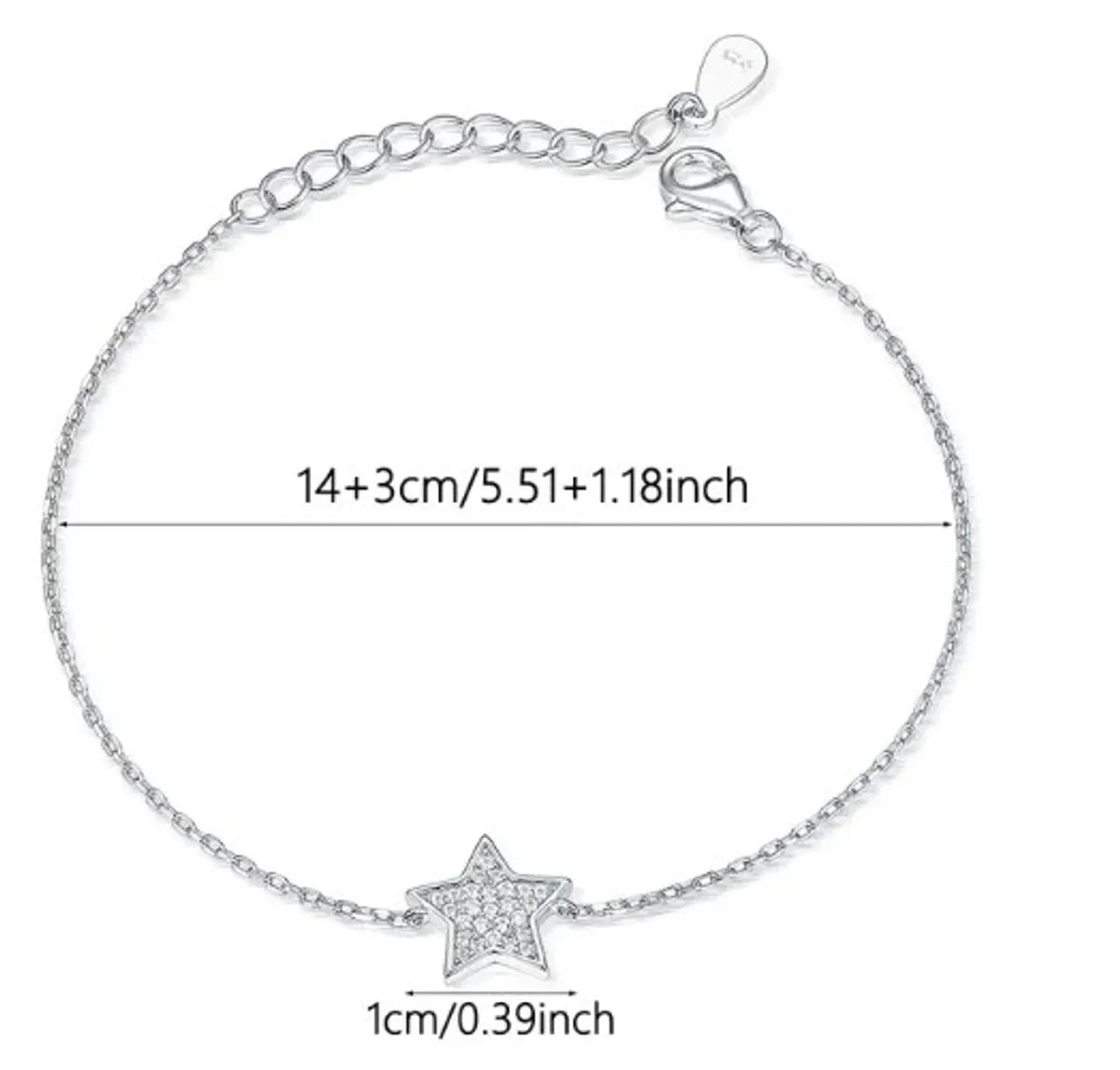 Sterling Silver Star Bracelet with Zircon | Dainty White Gold Plated
