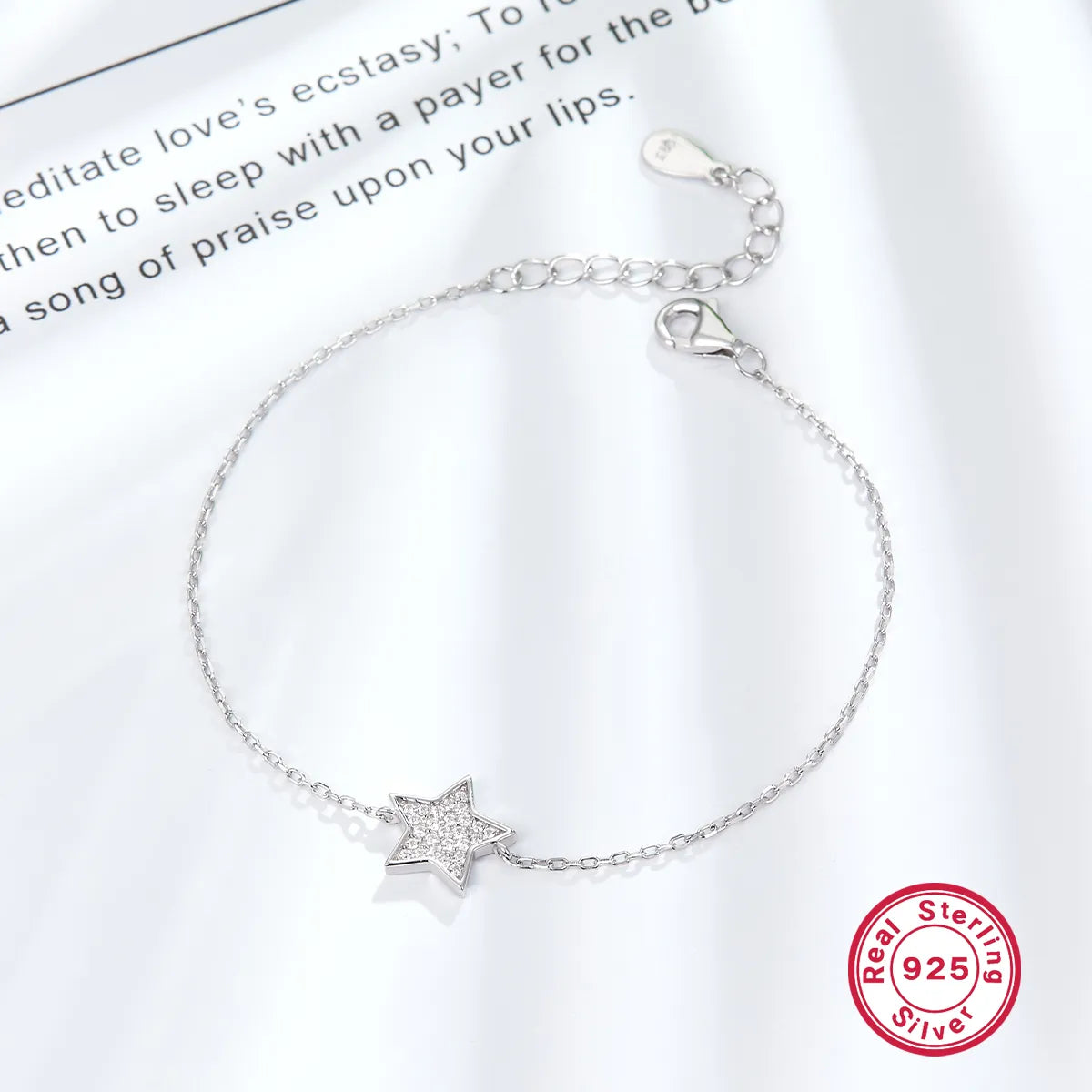 Sterling Silver Star Bracelet with Zircon | Dainty White Gold Plated