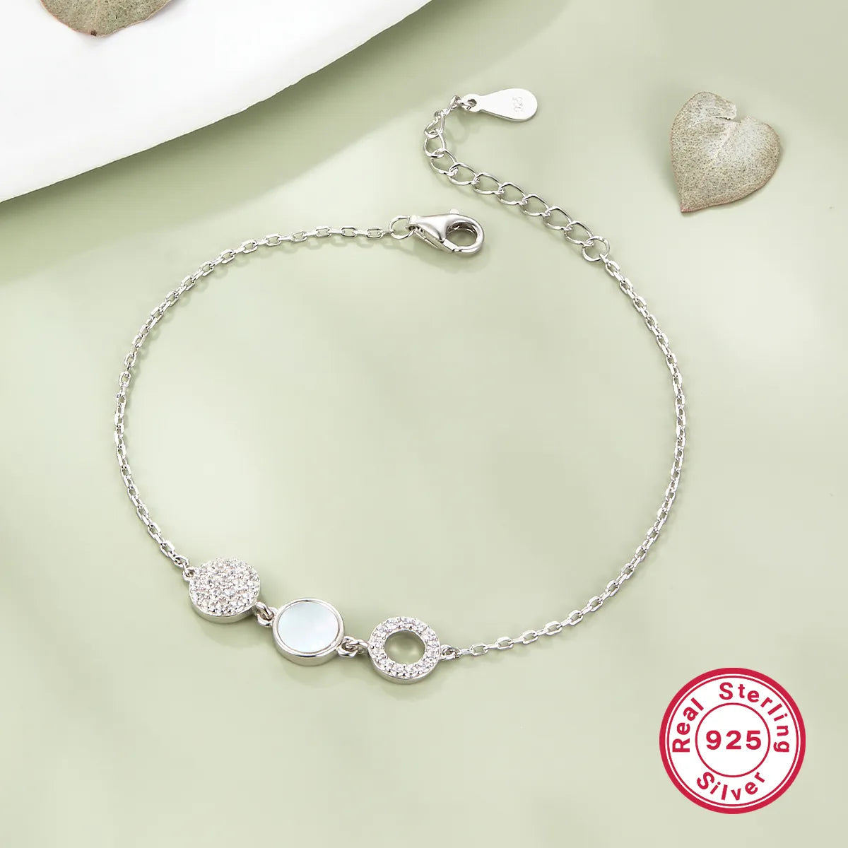 Elegant 925 Sterling Silver Shell & Zircon Bracelet – White Gold Plated