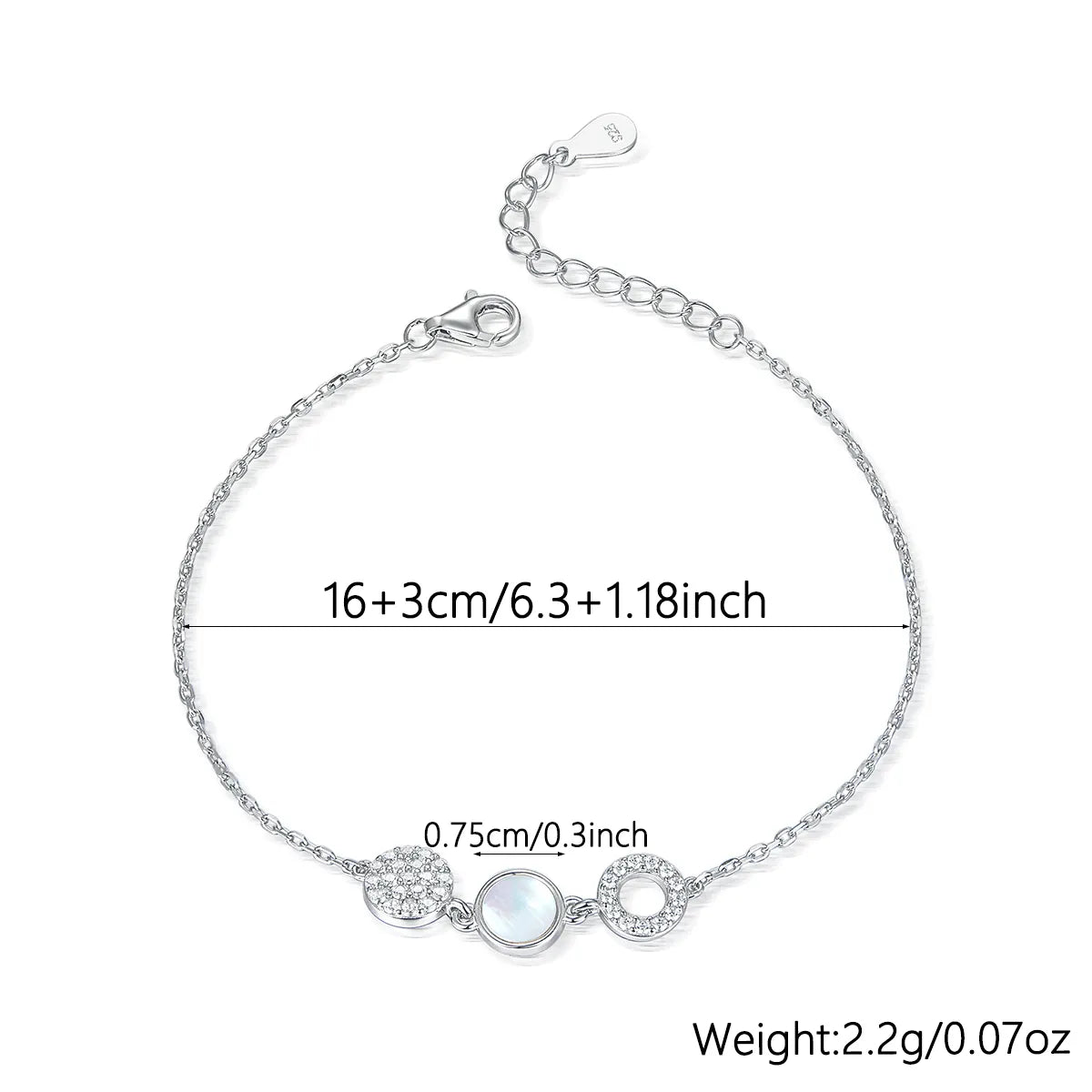 Elegant 925 Sterling Silver Shell & Zircon Bracelet – White Gold Plated