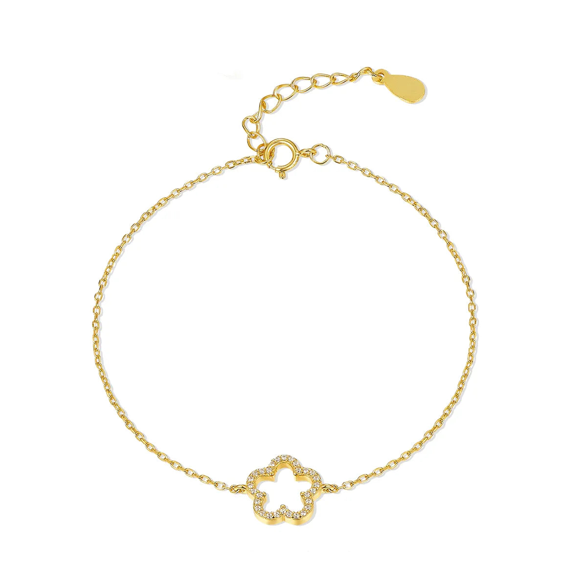 Sterling Silver Flower Zircon Bracelet – Cute Romantic Gold & Silver