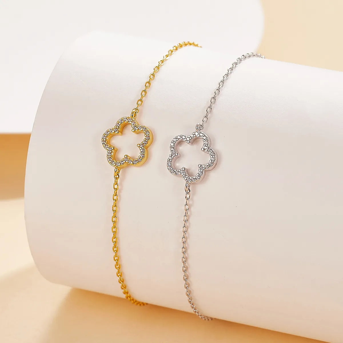 Sterling Silver Flower Zircon Bracelet – Cute Romantic Gold & Silver