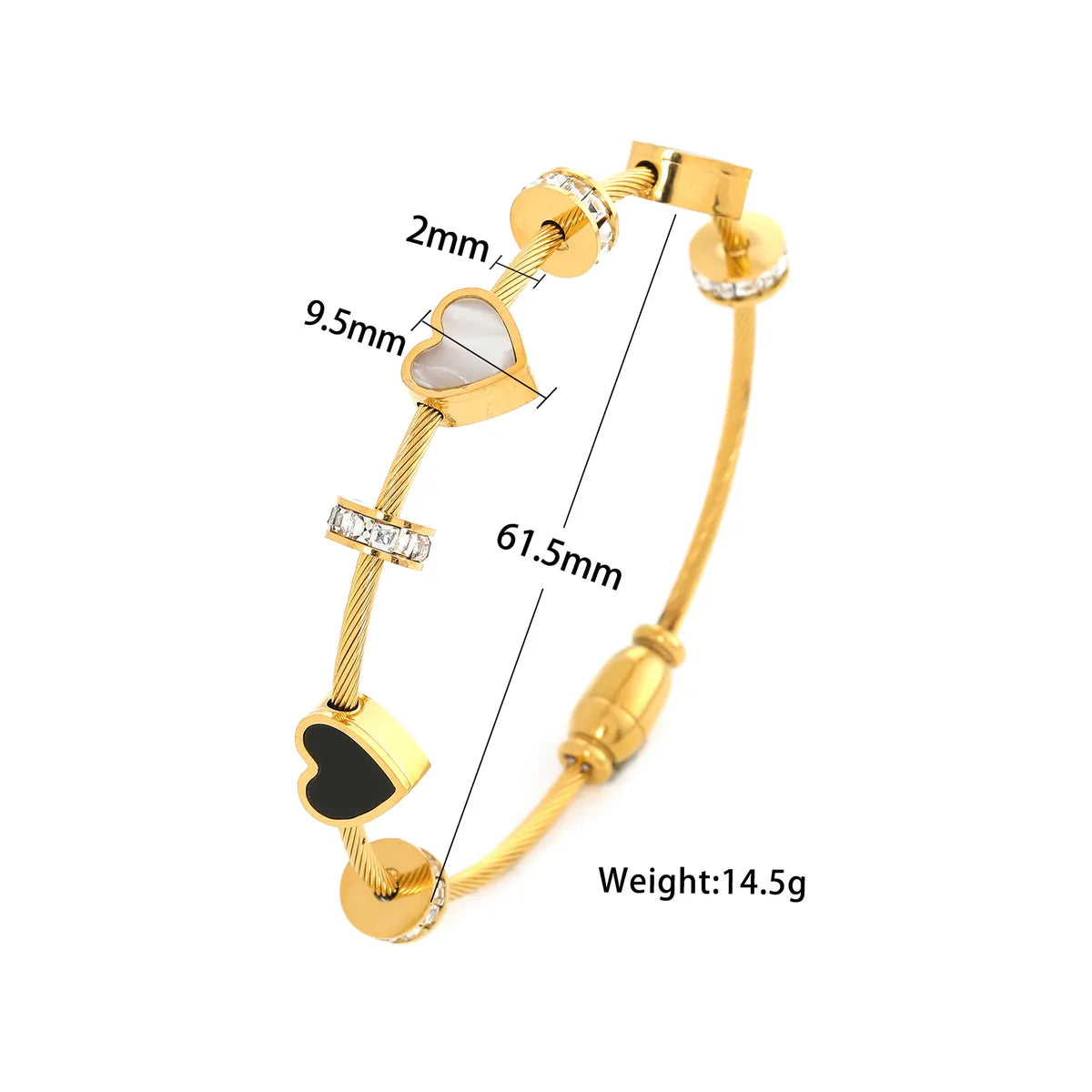 Heart Charm Bangle in 18K Gold Plated Stainless Steel – Sparkling Rhinestone Accents (SKU: BDIY70)