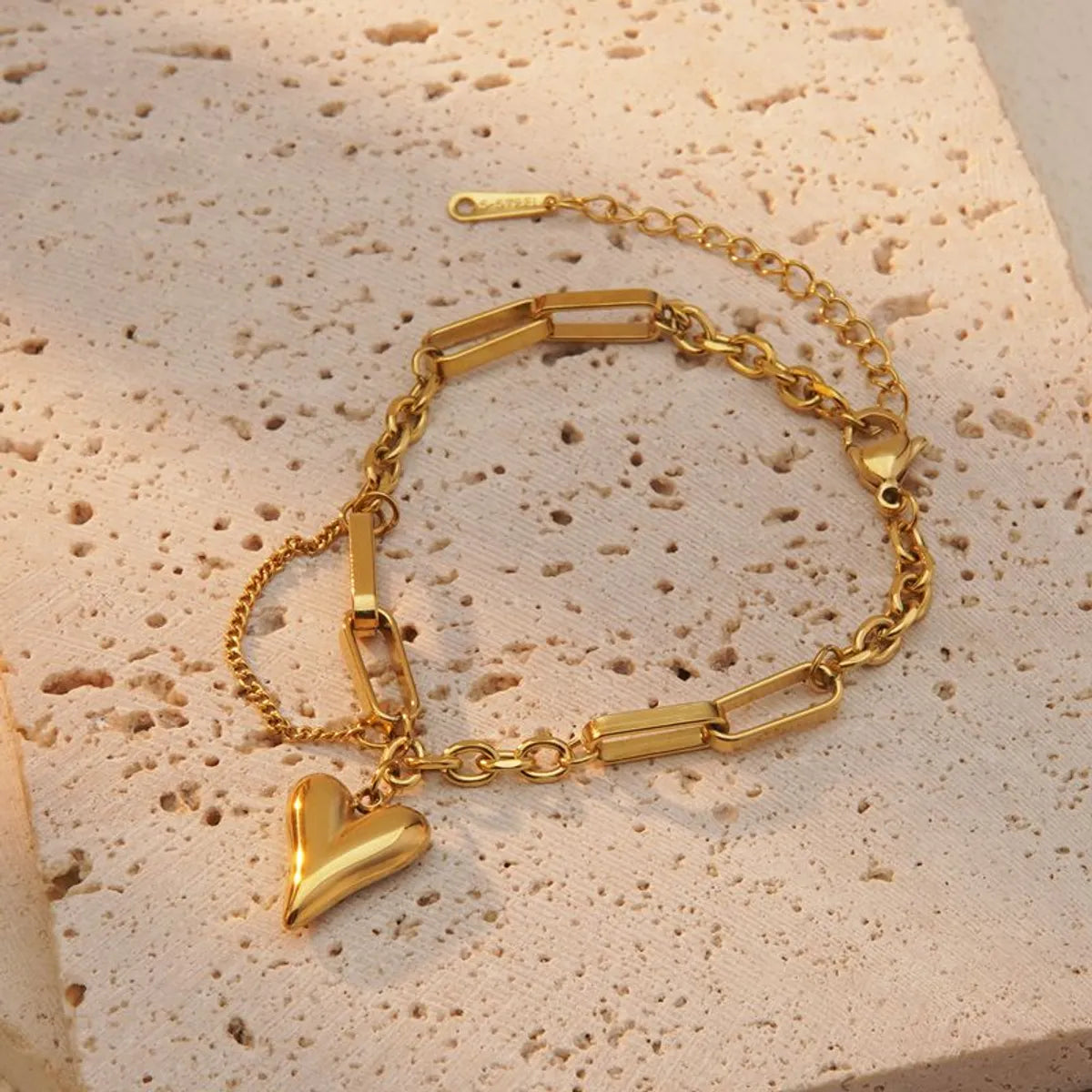 18K Gold Plated Heart Charm Bracelet – 304 Stainless Steel, Trendy & Durable