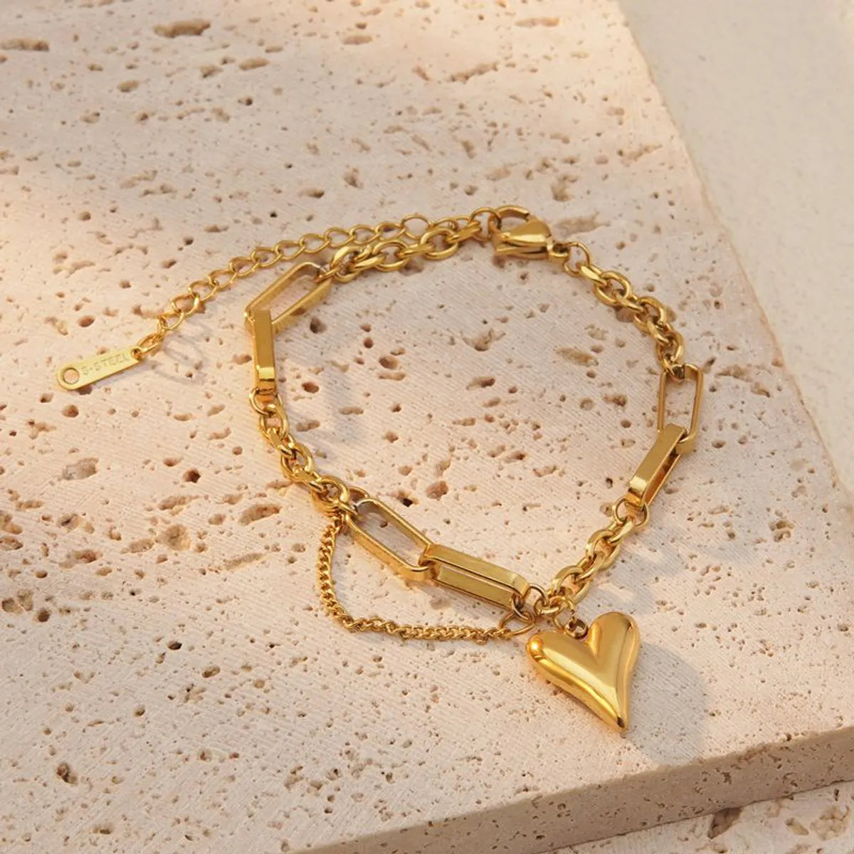 18K Gold Plated Heart Charm Bracelet – 304 Stainless Steel, Trendy & Durable