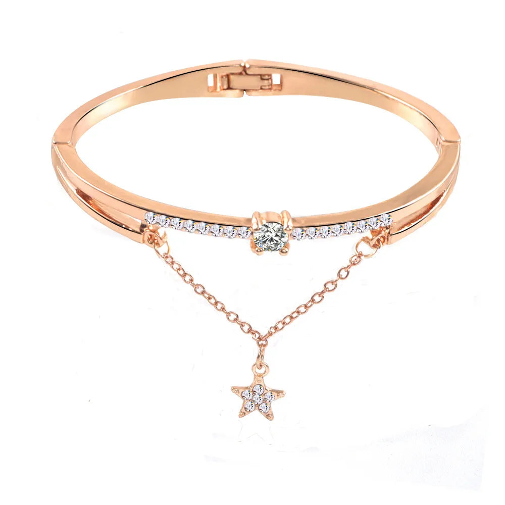 Star Charm Alloy Bangle with Rhinestones – Trendy & Elegant