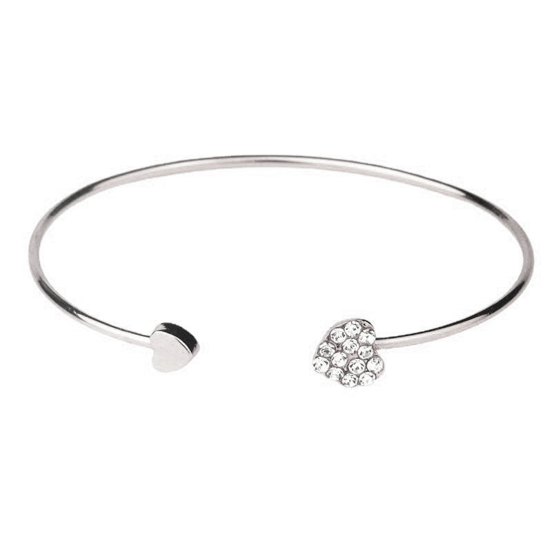 Heart Shape Rhinestone Bangle – Silver or Gold Plated Alloy (BDIY76)