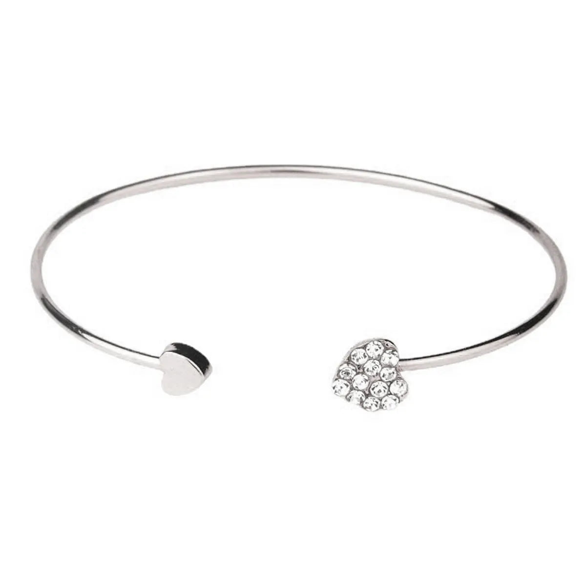 Heart Shape Rhinestone Bangle – Silver or Gold Plated Alloy (BDIY76)