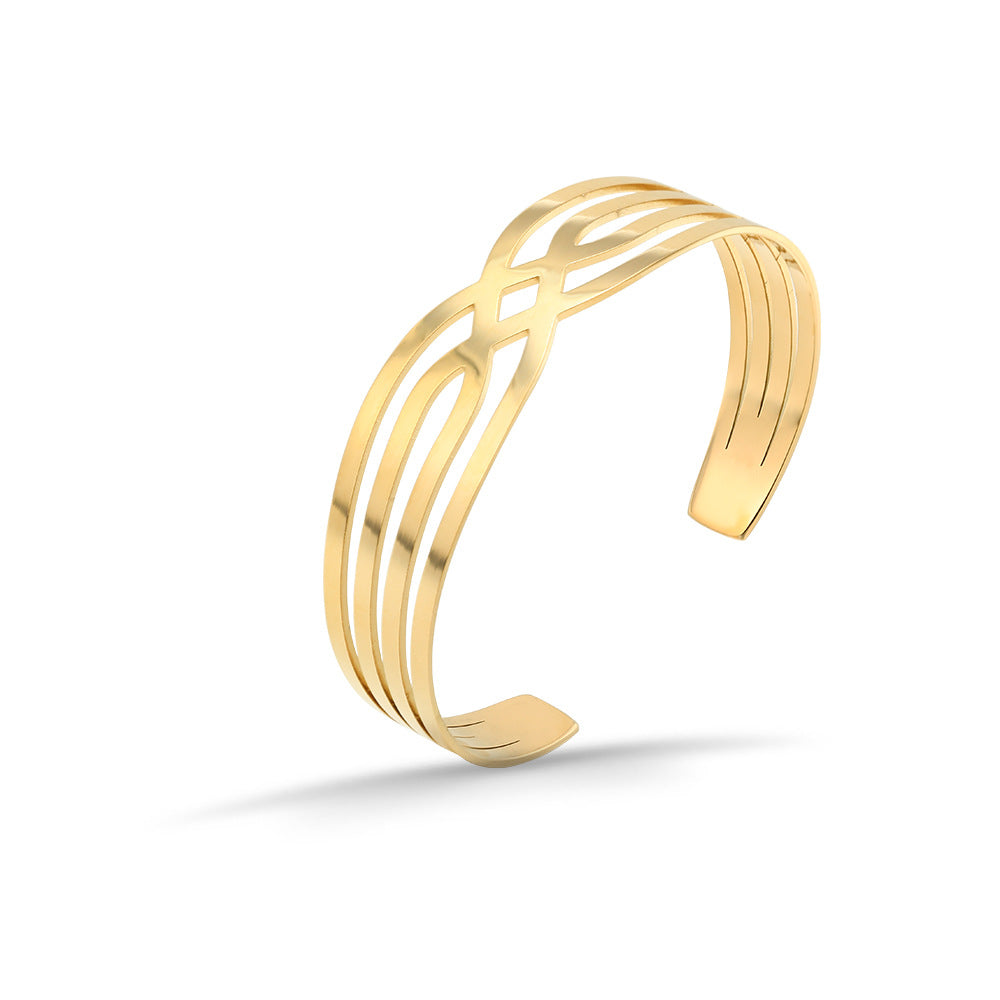 Gold Criss Cross Rhombus Cuff Bangle – Stainless Steel Elegance