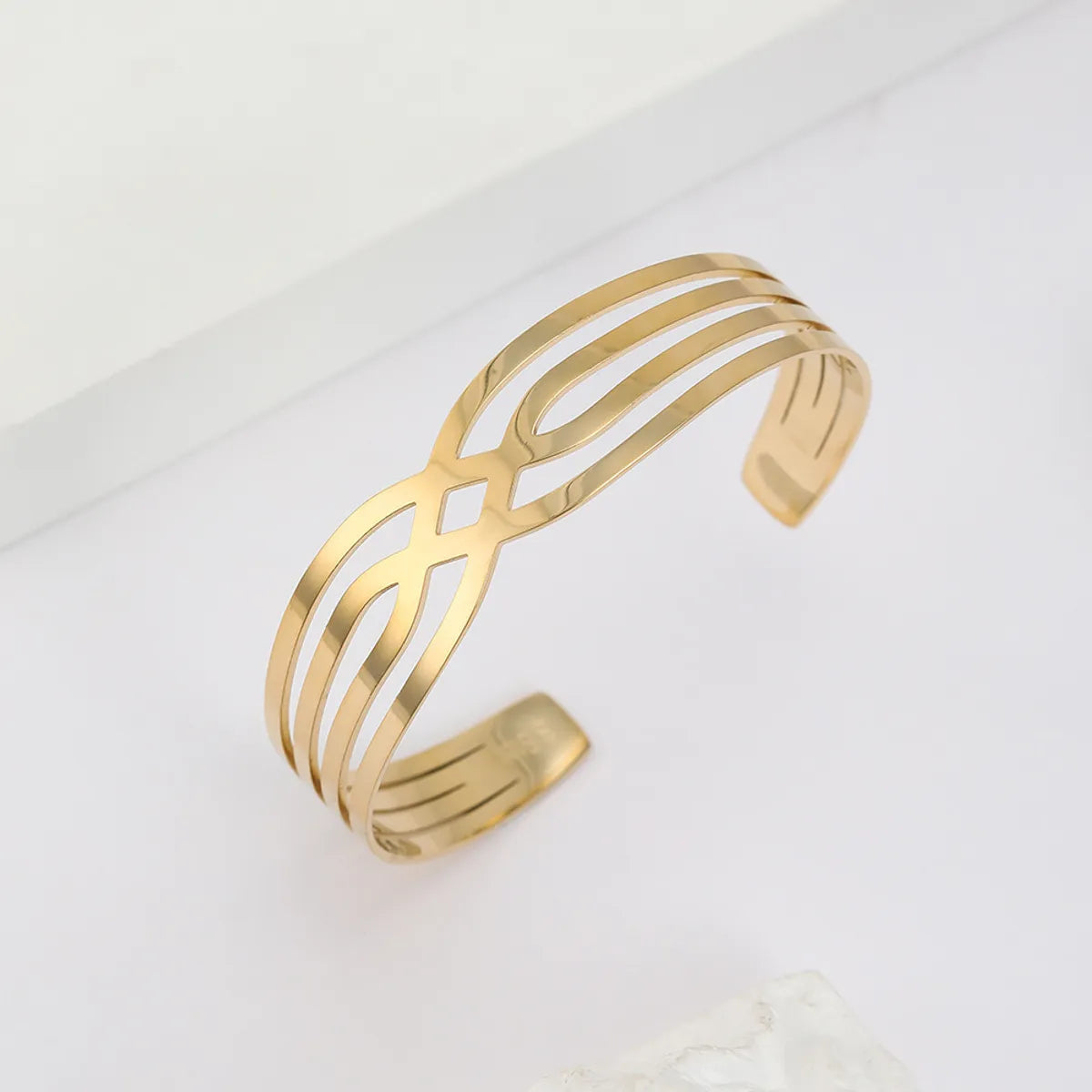 Gold Criss Cross Rhombus Cuff Bangle – Stainless Steel Elegance